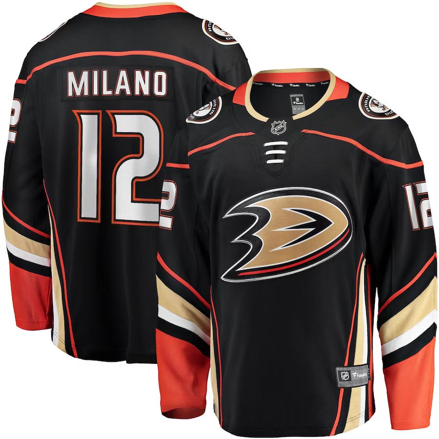 Men Anaheim Ducks #12 Sonny Milano Fanatics Branded Black Home Breakaway Player NHL Jersey